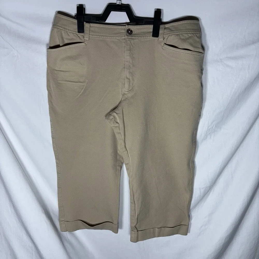 LRL Lauren Jeans Co Women's Khaki Tan Capri Pants Classic Mid‎ Calf Size 14